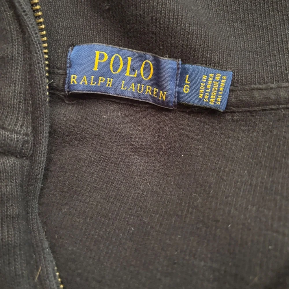 Polo Ralph Lauren Mens Black Quarter Zip Pullover Sweater Blue Pony Large Preppy